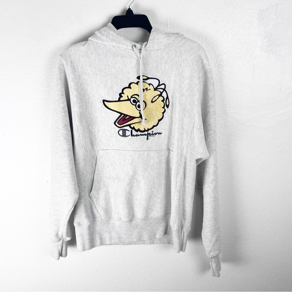 Champion Tops - CHAMPION x SESAME STREET Reverse Weave Gray Long Sleeve Kangaroo Pocket Hoodie